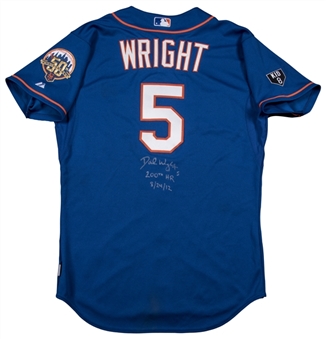 2012 David Wright Game Used and Signed New York Mets Blue Los Mets Jersey for Career 200th HR on 08/24/12 (Mets LOA & MLB Authenticated)